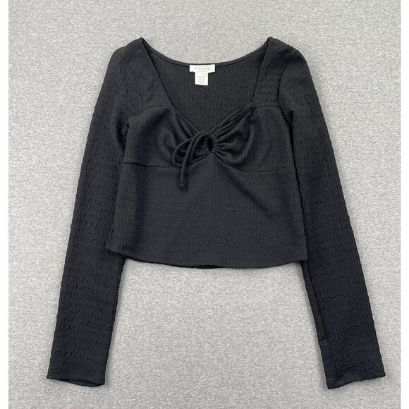 Kirious Nordstrom Top Womens L Black Tie Front Cinch Sweetheart Neck Long Sleeve - Picture 5 of 11